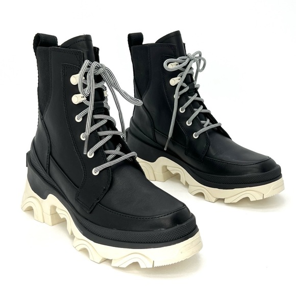 Sorel Brex Ankle Boots Womens Size 6.5 Leather Waterproof Black White New NWT